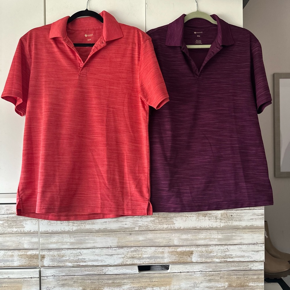 👕 Haggar Polo Shirt Bundle – 2 Men’s Small Performance Golf Shirts Coral & Plum